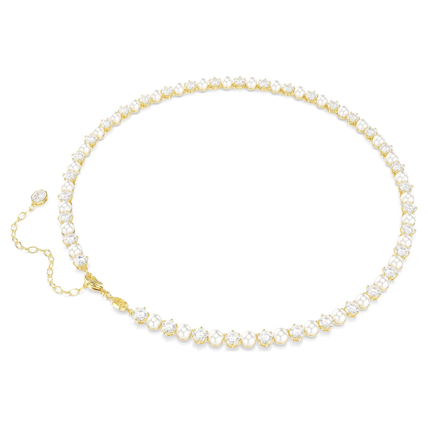 Matrix Tennis necklace, Crystal pearl, Round cut, White, Gold-tone plated