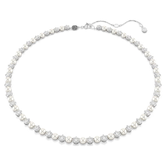 Matrix Tennis necklace, Crystal Pearl, Rhodium