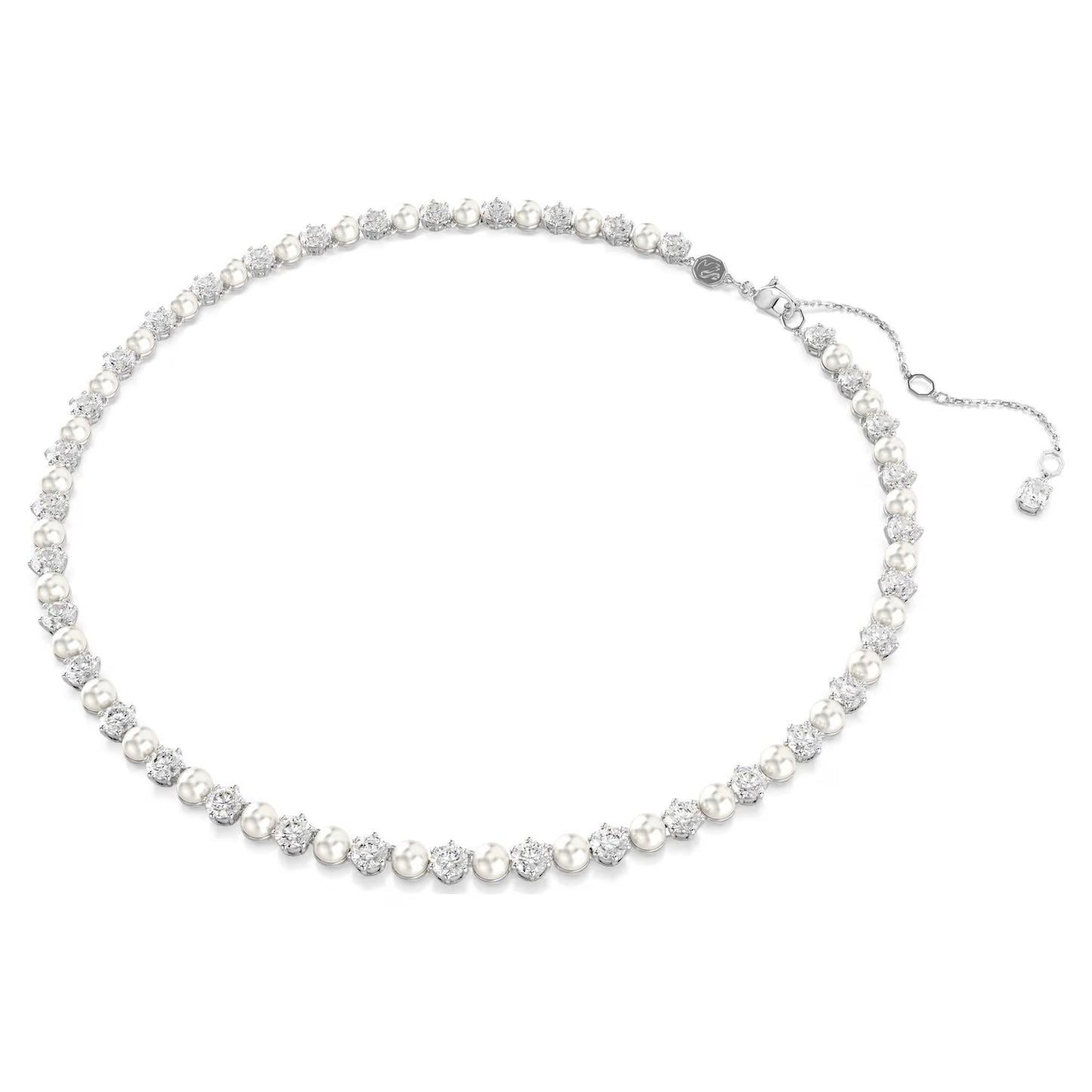 Matrix Tennis necklace, Crystal Pearl, Rhodium