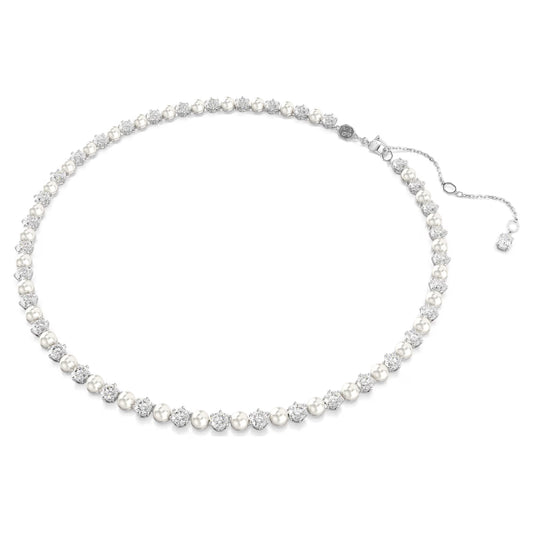 Matrix Tennis necklace, Crystal Pearl, Rhodium