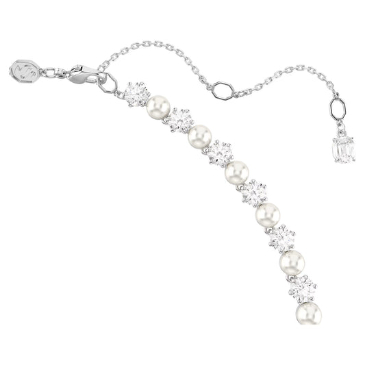 Matrix Tennis necklace, Crystal Pearl, Rhodium