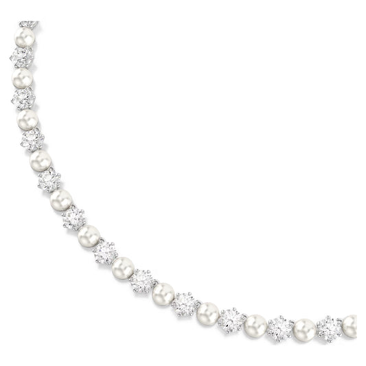Matrix Tennis necklace, Crystal Pearl, Rhodium