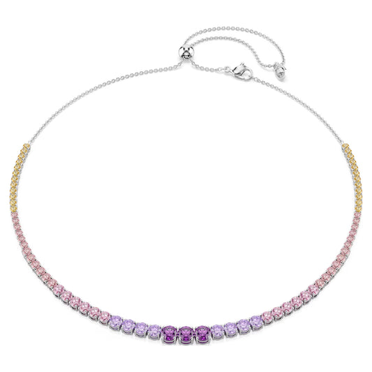 Matrix Tennis necklace, Gradient of round cuts, Multicoloured, Rhodium plated