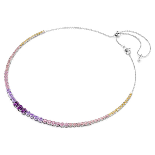 Matrix Tennis necklace, Gradient of round cuts, Multicoloured, Rhodium plated