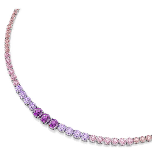 Matrix Tennis necklace, Gradient of round cuts, Multicoloured, Rhodium plated