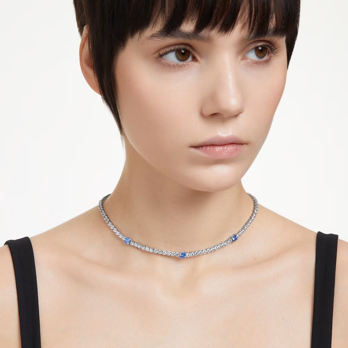 Matrix Tennis necklace, Mixed cuts, Blue, Rhodium