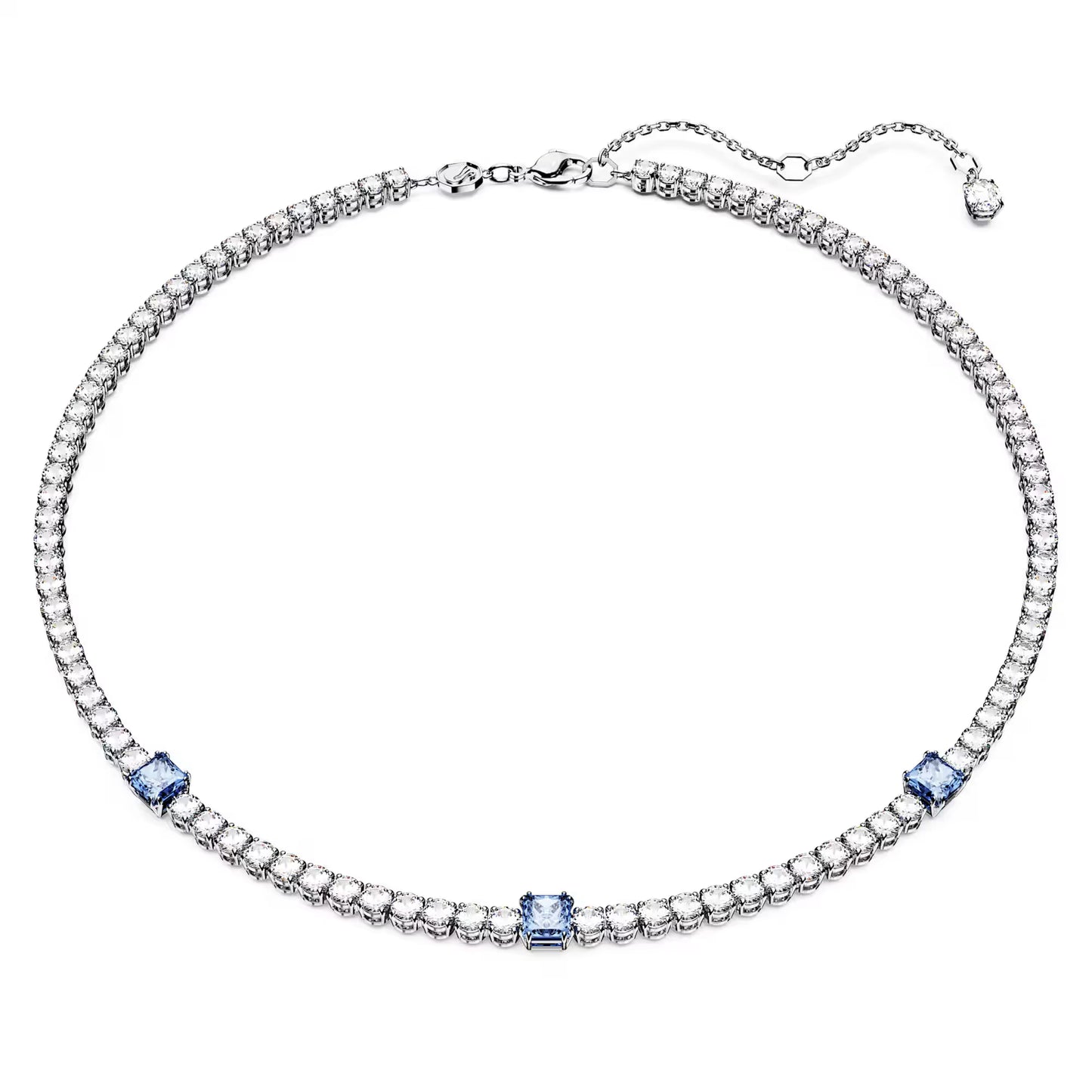 Matrix Tennis necklace, Mixed cuts, Blue, Rhodium