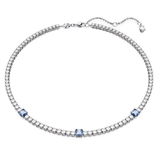 Matrix Tennis necklace, Mixed cuts, Blue, Rhodium