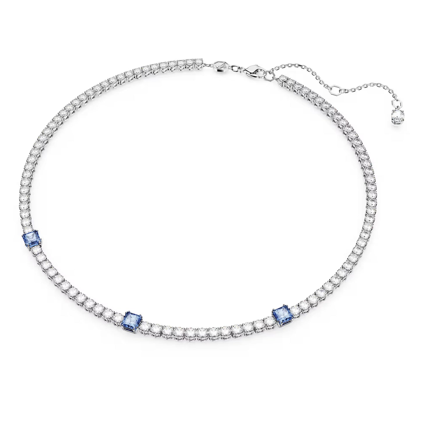 Matrix Tennis necklace, Mixed cuts, Blue, Rhodium