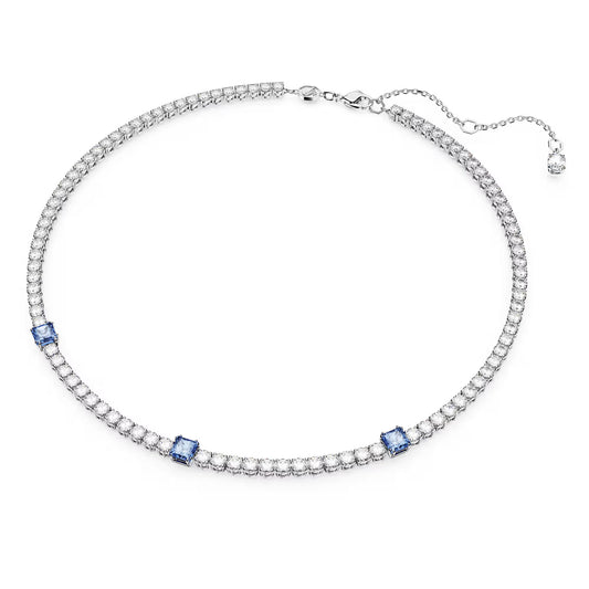 Matrix Tennis necklace, Mixed cuts, Blue, Rhodium