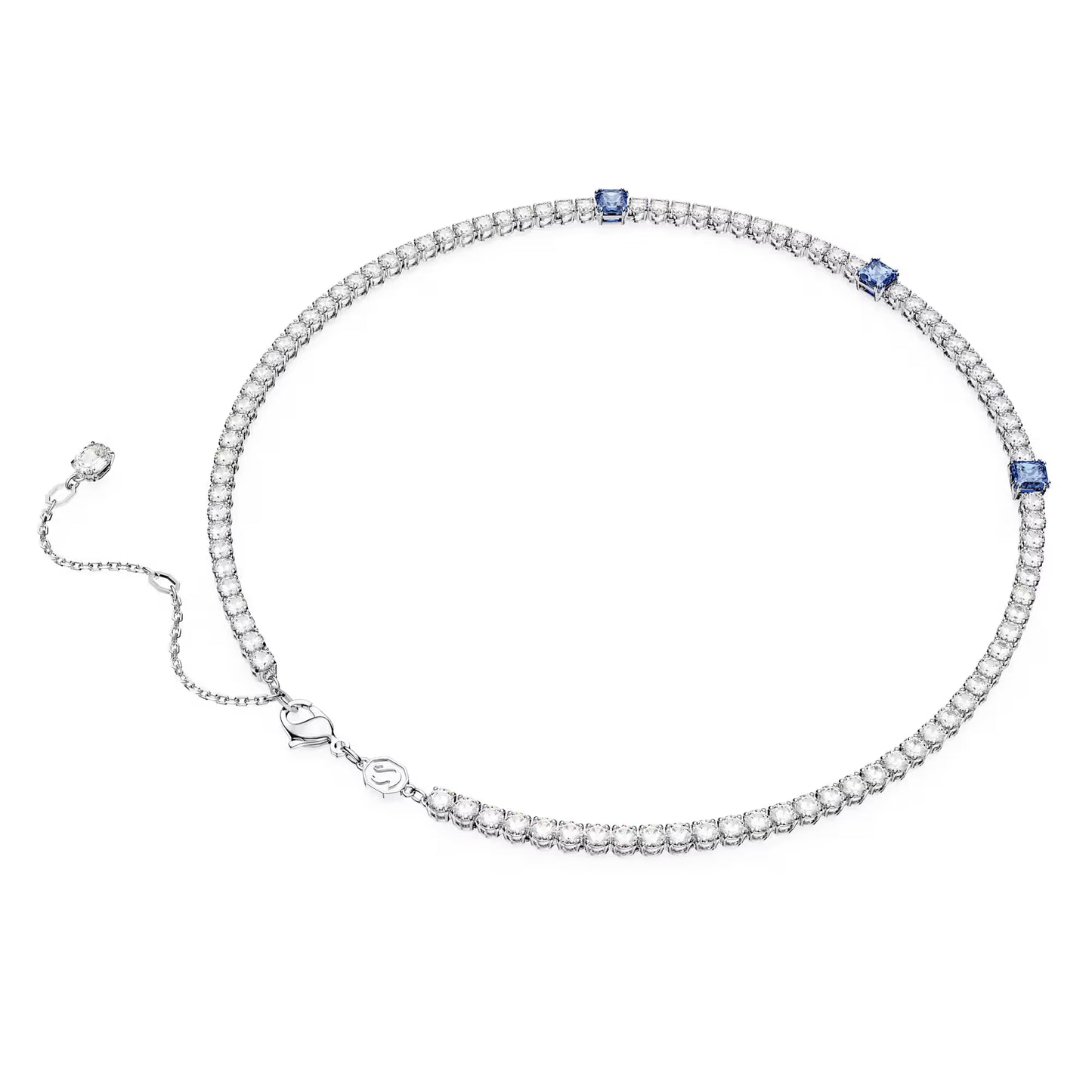 Matrix Tennis necklace, Mixed cuts, Blue, Rhodium