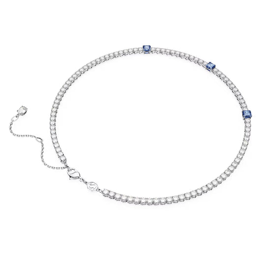 Matrix Tennis necklace, Mixed cuts, Blue, Rhodium