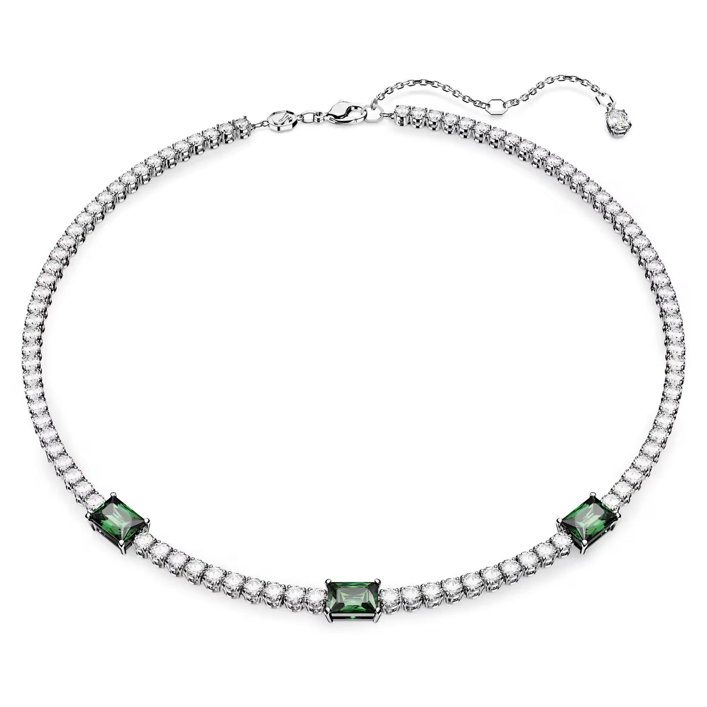 Matrix Tennis necklace, Mixed cuts, Green, Rhodium