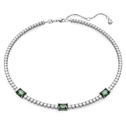 Matrix Tennis necklace, Mixed cuts, Green, Rhodium