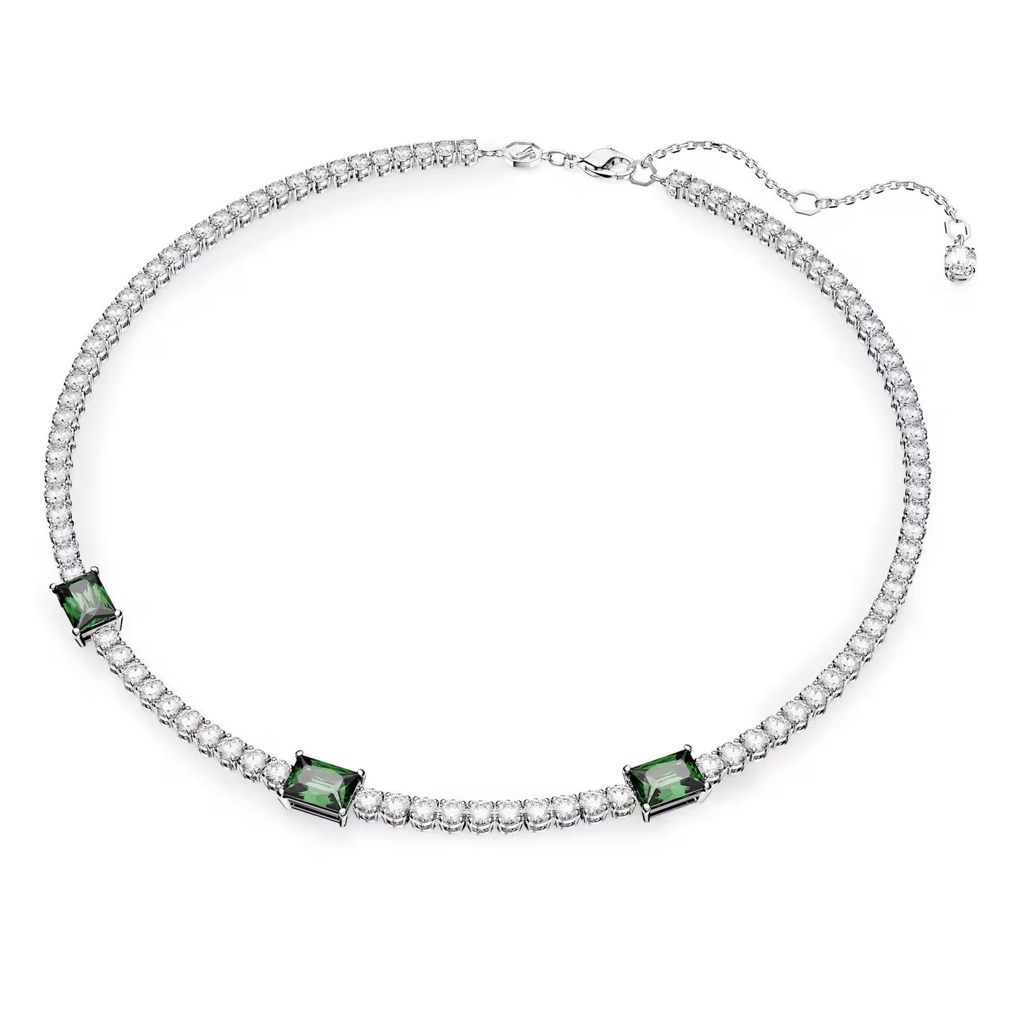 Matrix Tennis necklace, Mixed cuts, Green, Rhodium