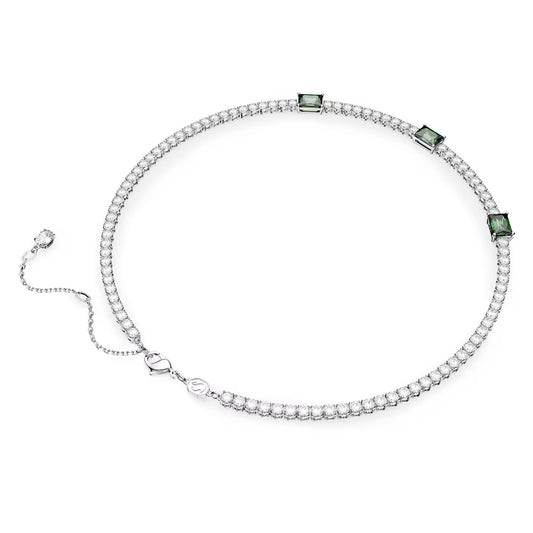 Matrix Tennis necklace, Mixed cuts, Green, Rhodium