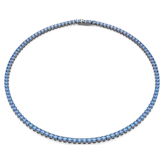 Matrix Tennis necklace, Round cut, Blue, Ruthenium plated