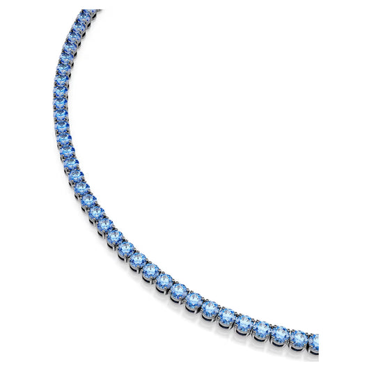 Matrix Tennis necklace, Round cut, Blue, Ruthenium plated