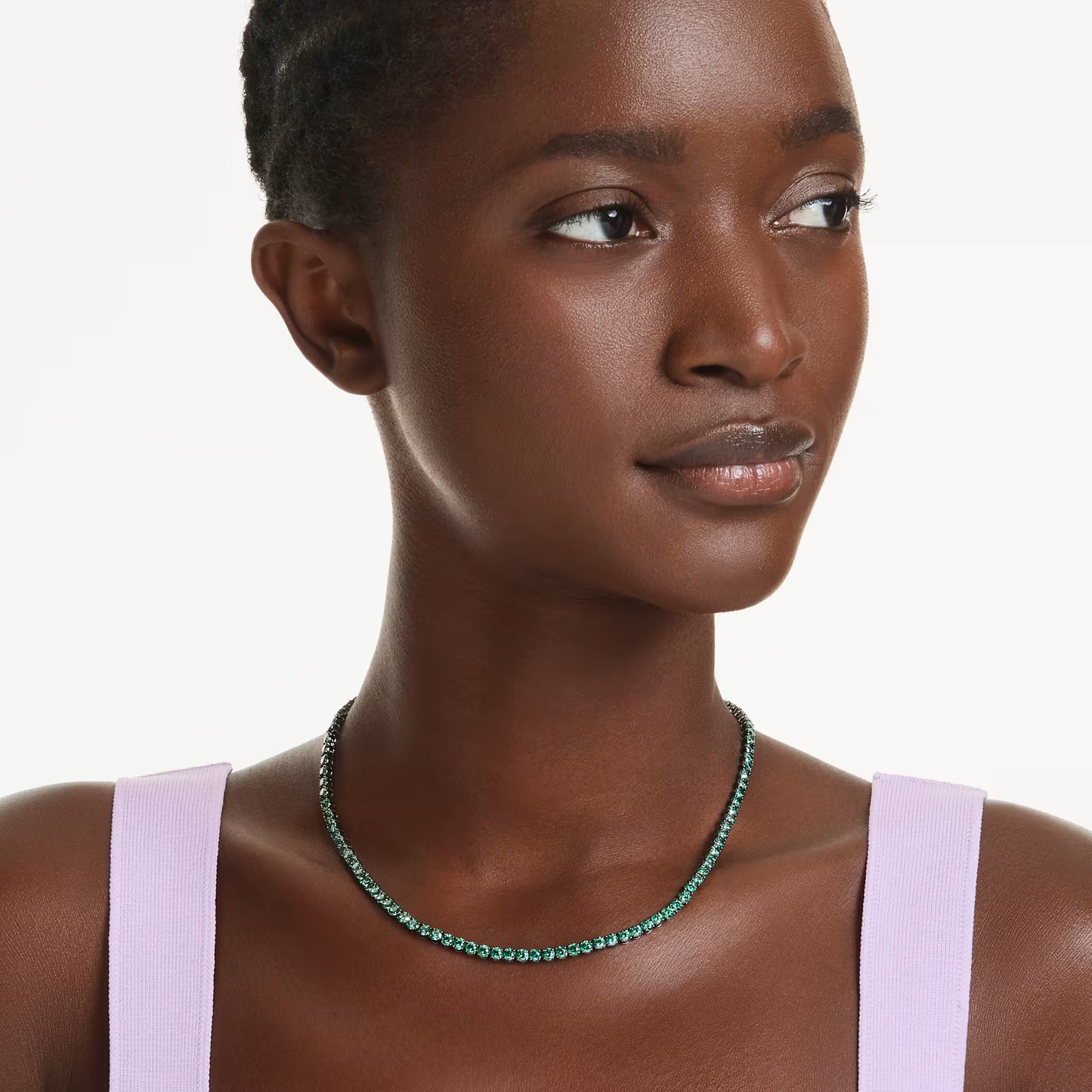 Matrix Tennis necklace, Round cut, Green, Ruthenium plated