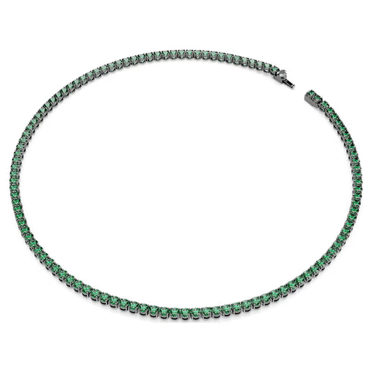 Matrix Tennis necklace, Round cut, Green, Ruthenium plated