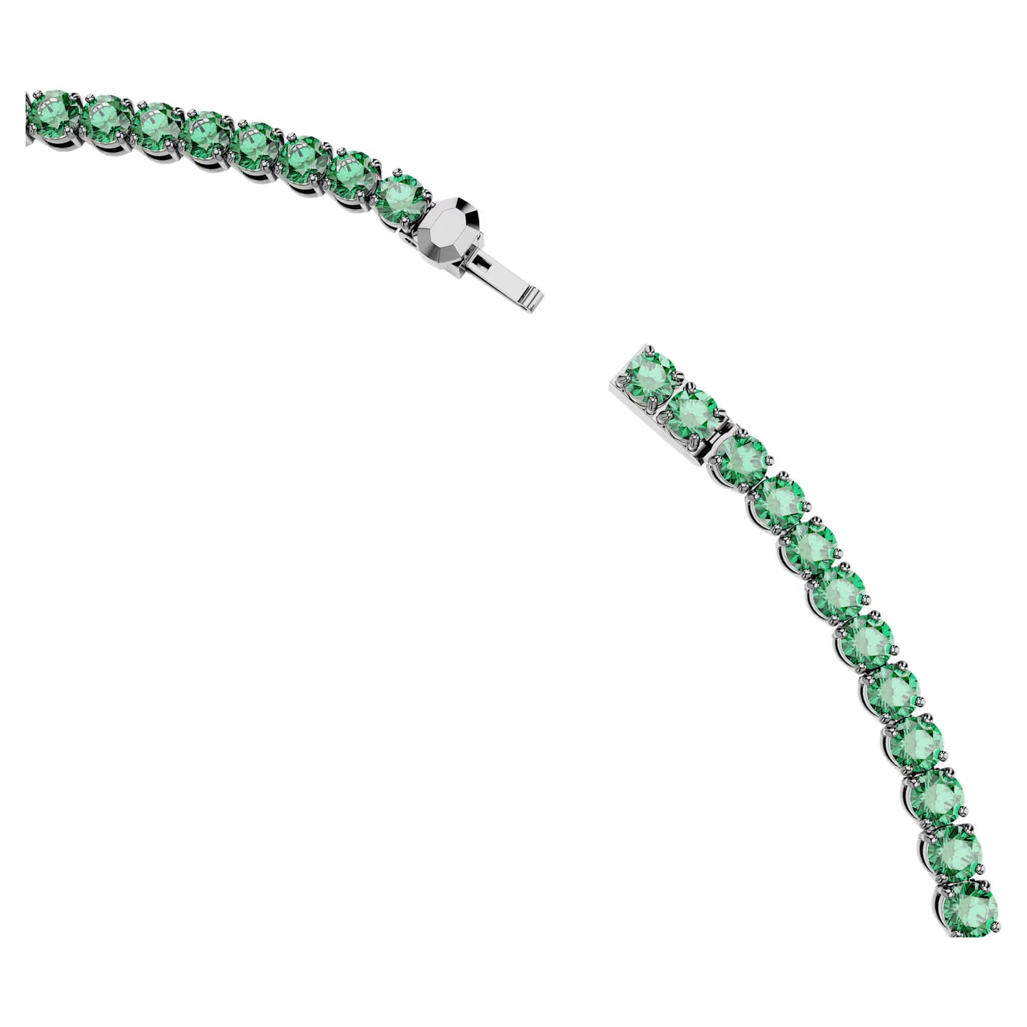Matrix Tennis necklace, Round cut, Green, Ruthenium plated