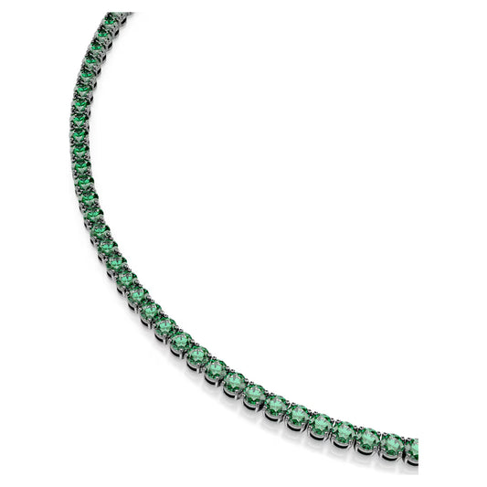 Matrix Tennis necklace, Round cut, Green, Ruthenium plated