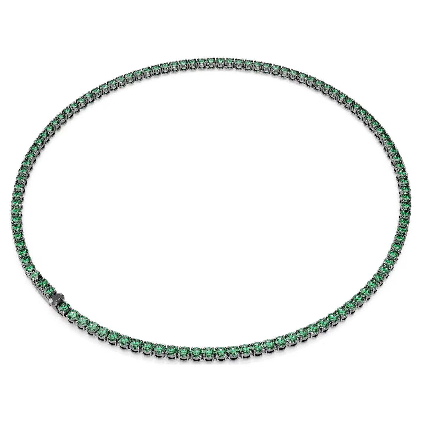 Matrix Tennis necklace, Round cut, Green, Ruthenium plated