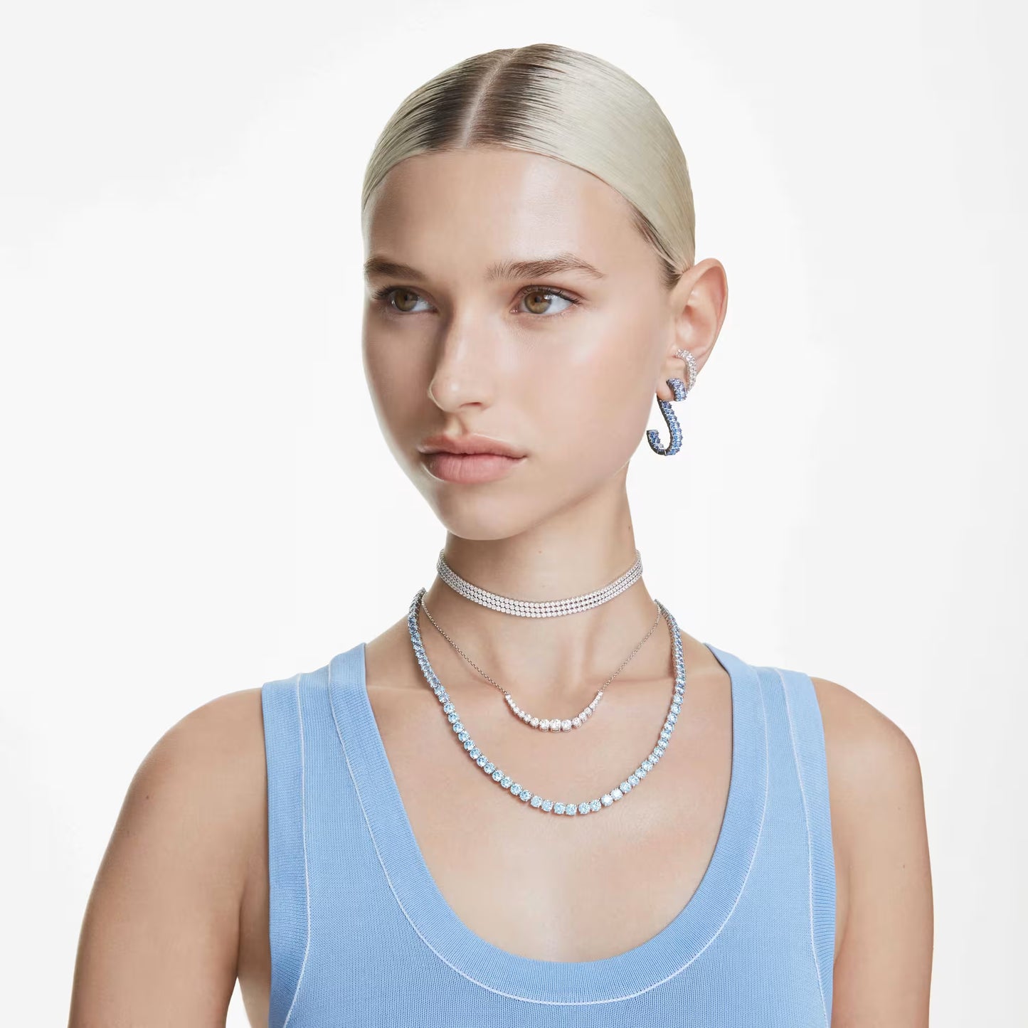 Matrix Tennis Necklace, Round cut, Medium, Blue