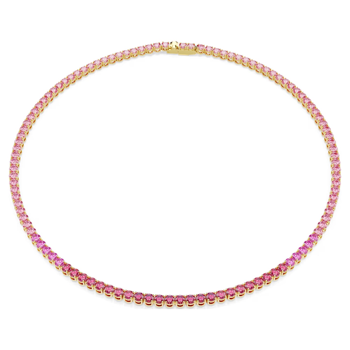 Matrix Tennis necklace, Round cut, Pink, Gold-tone plated