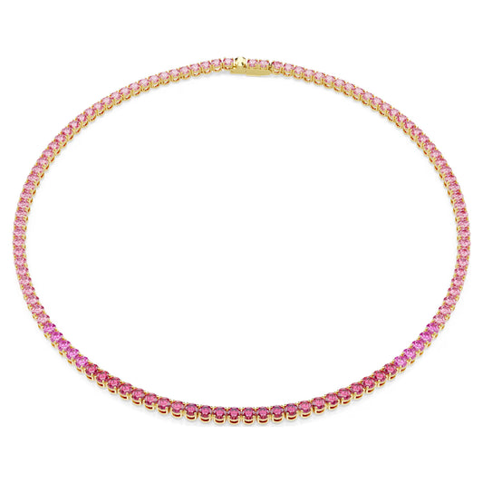 Matrix Tennis necklace, Round cut, Pink, Gold-tone plated