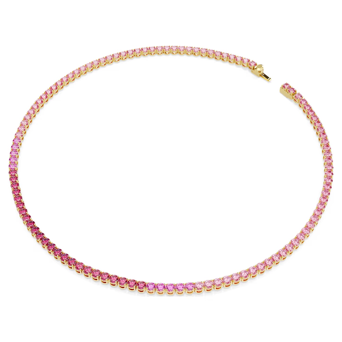 Matrix Tennis necklace, Round cut, Pink, Gold-tone plated