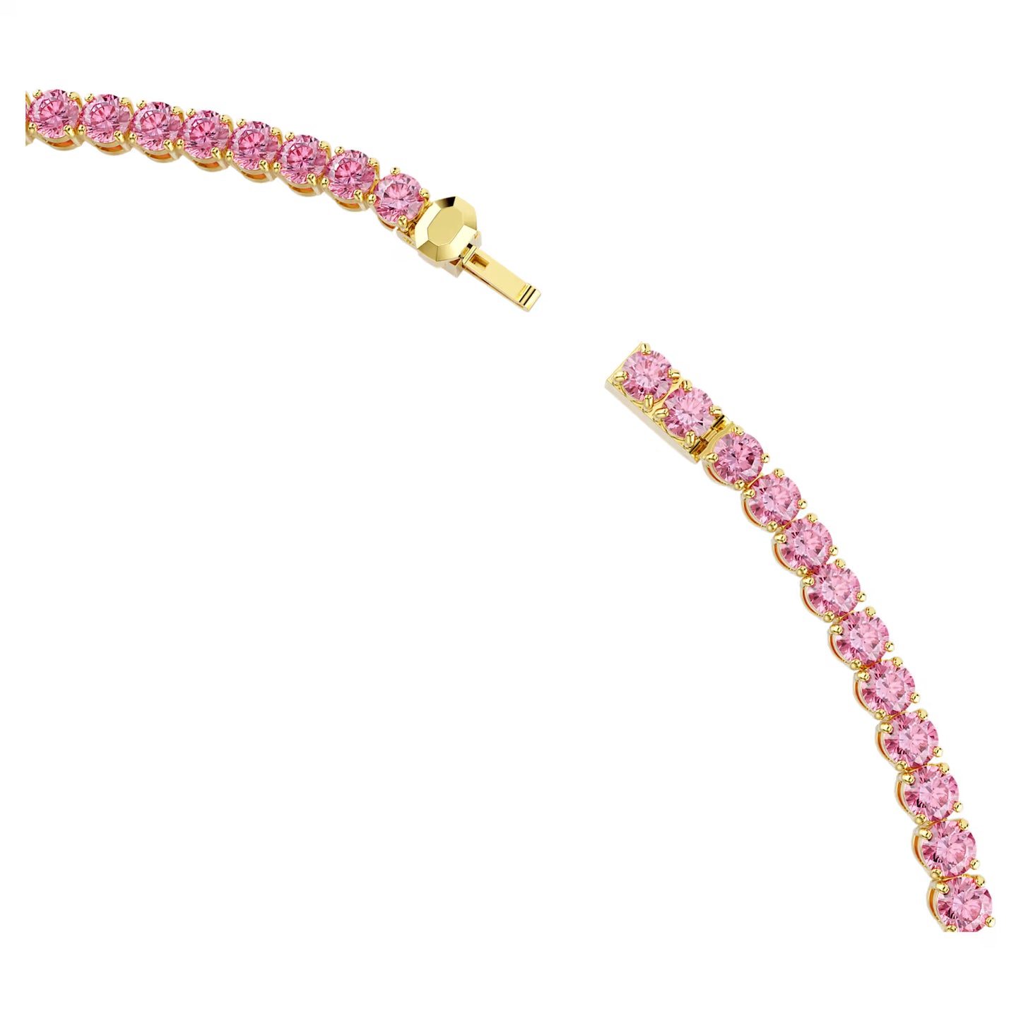 Matrix Tennis necklace, Round cut, Pink, Gold-tone plated