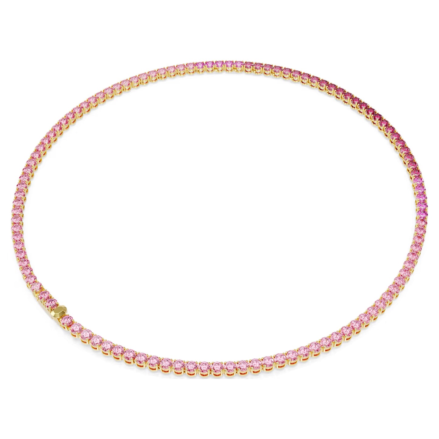 Matrix Tennis necklace, Round cut, Pink, Gold-tone plated