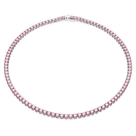 Matrix Tennis necklace, Round, Pink, Rhodium, M