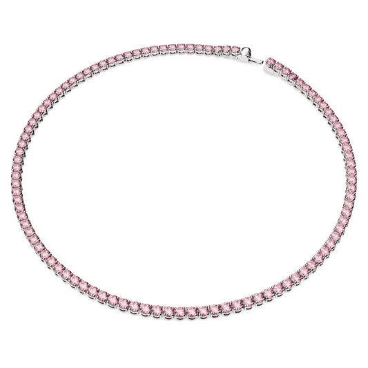 Matrix Tennis necklace, Round, Pink, Rhodium, M