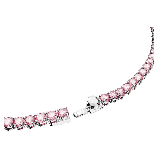 Matrix Tennis necklace, Round, Pink, Rhodium, M