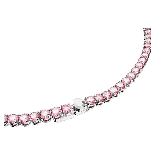 Matrix Tennis necklace, Round, Pink, Rhodium, M