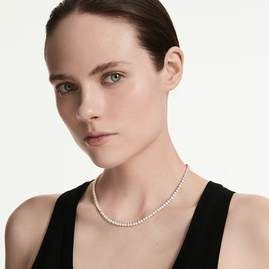 Matrix Tennis necklace Round cut, White, 18K rose gold finish