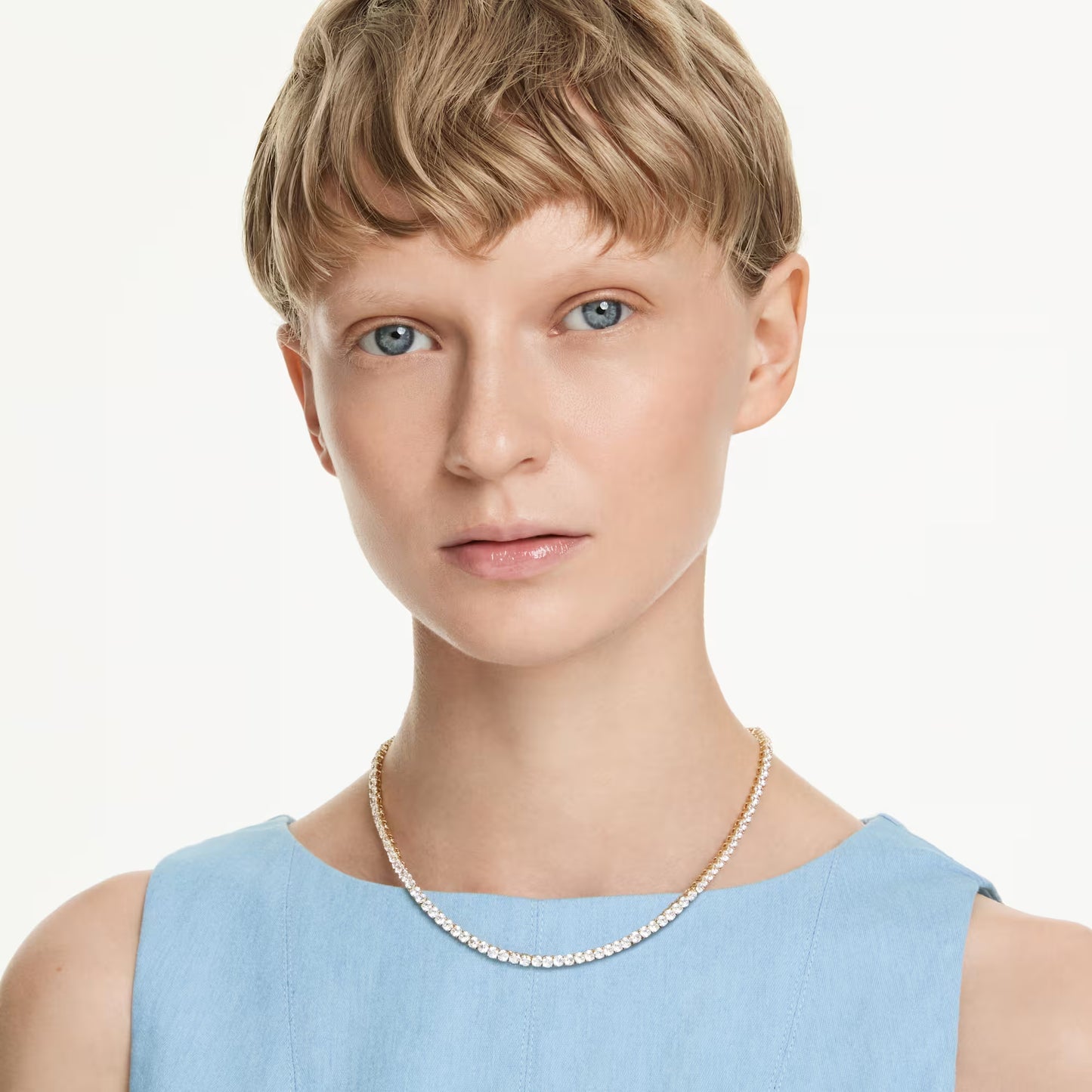 Matrix Tennis necklace, Round cut, Gold, Medium