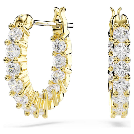 Matrix Vittore hoop earrings, Round cut, White, Gold-tone plated