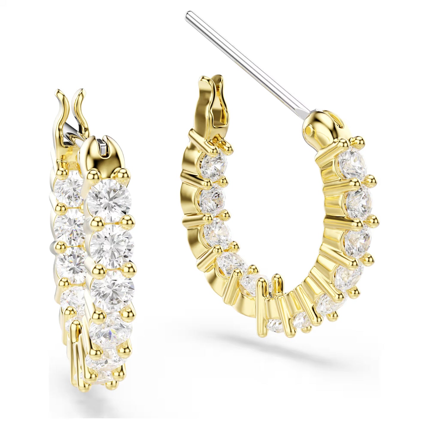 Matrix Vittore hoop earrings, Round cut, White, Gold-tone plated
