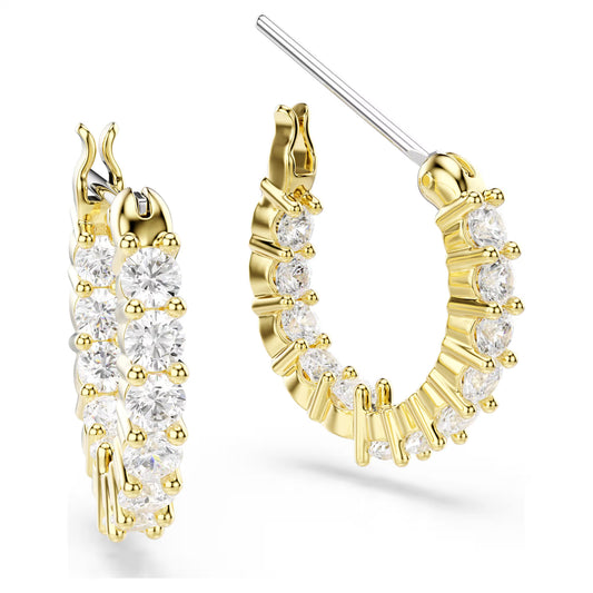 Matrix Vittore hoop earrings, Round cut, White, Gold-tone plated