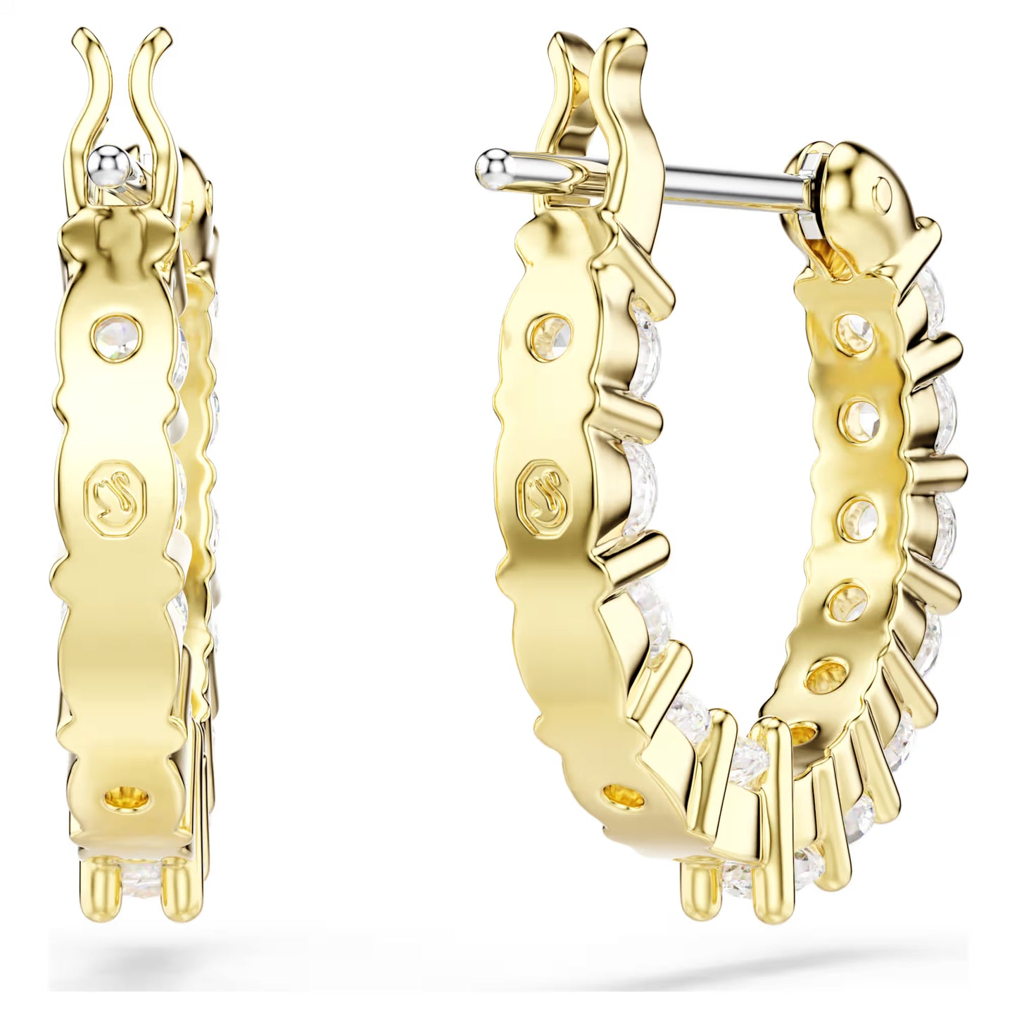 Matrix Vittore hoop earrings, Round cut, White, Gold-tone plated