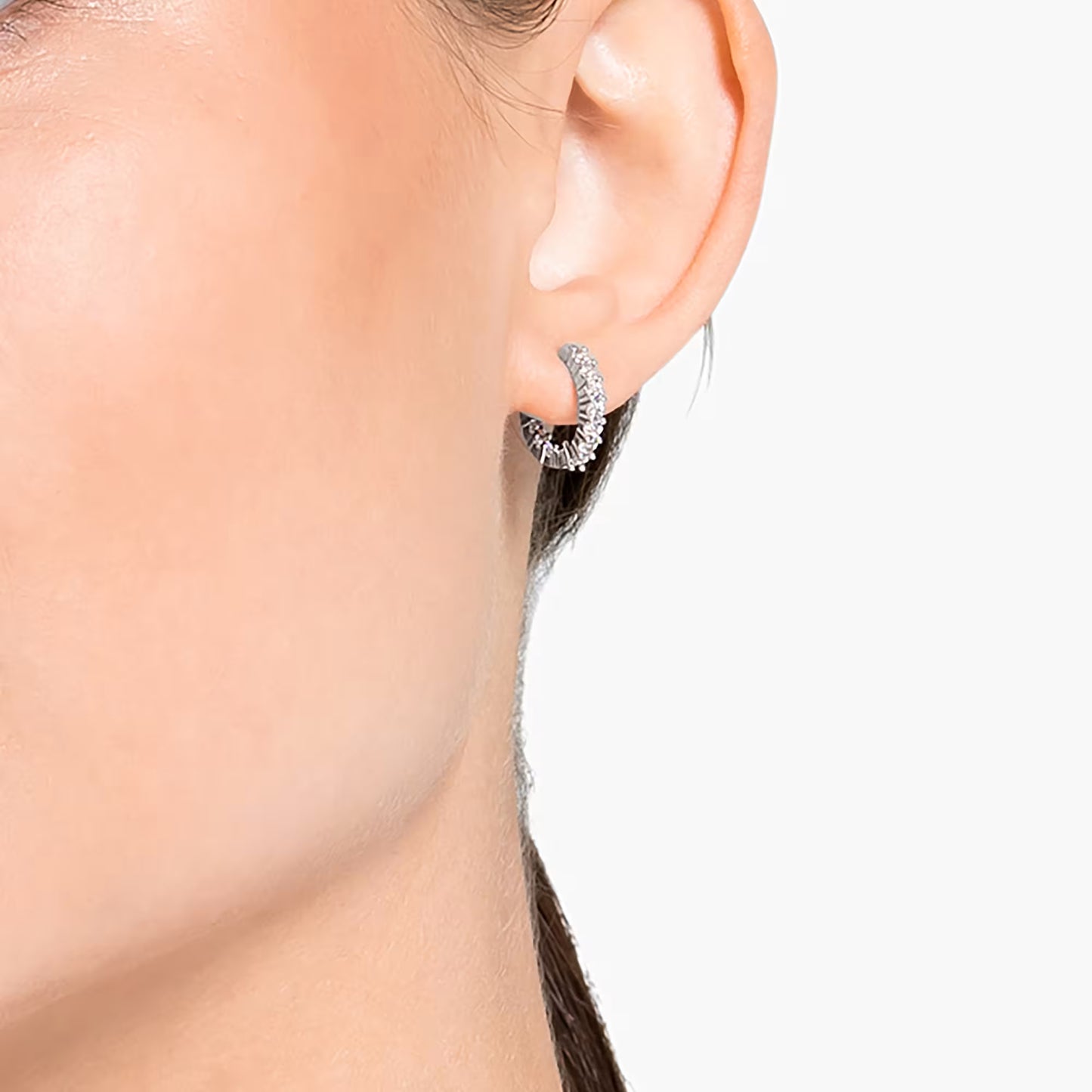Matrix Vittore hoop earrings, Round cut, White, Rhodium plated