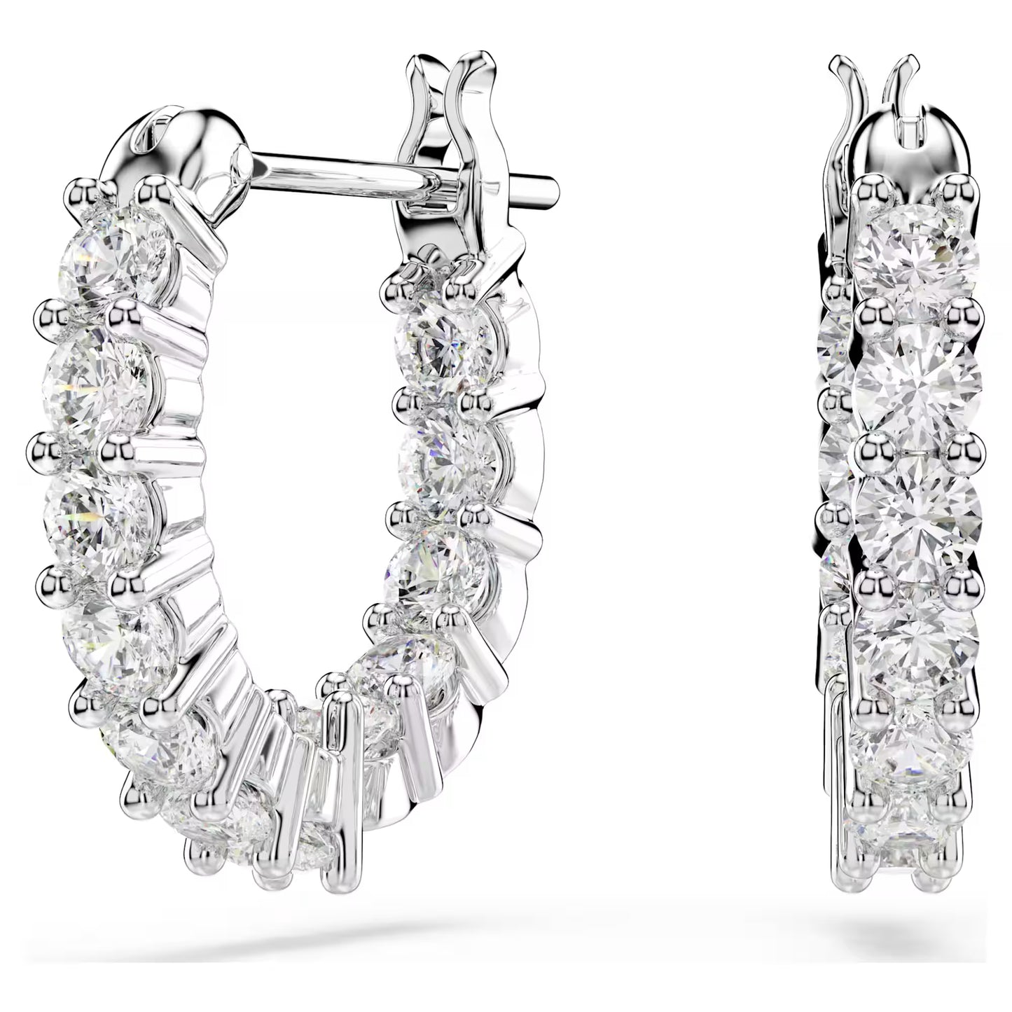 Matrix Vittore hoop earrings, Round cut, White, Rhodium plated