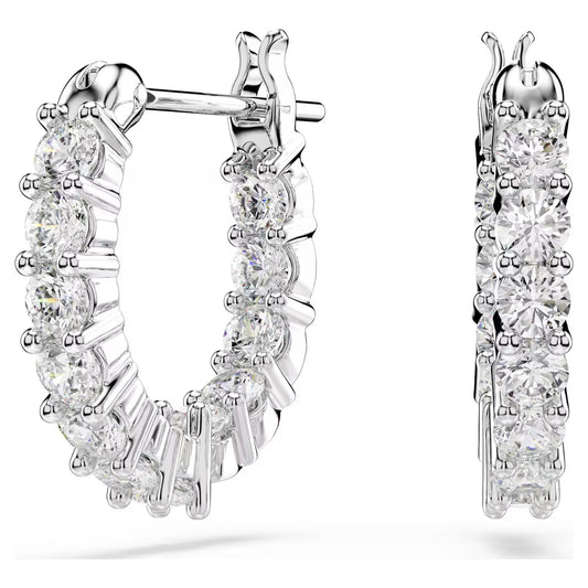 Matrix Vittore hoop earrings, Round cut, White, Rhodium plated