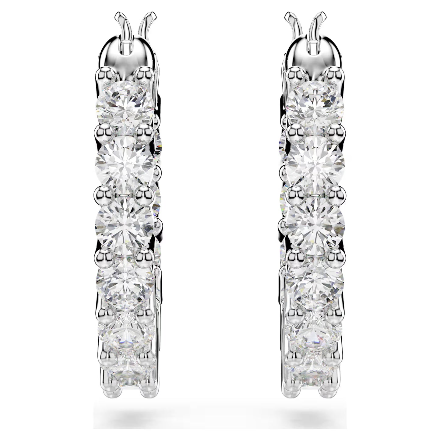 Matrix Vittore hoop earrings, Round cut, White, Rhodium plated