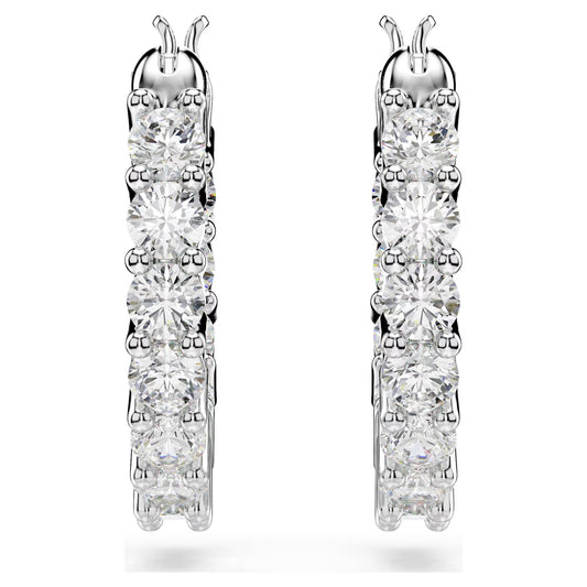 Matrix Vittore hoop earrings, Round cut, White, Rhodium plated