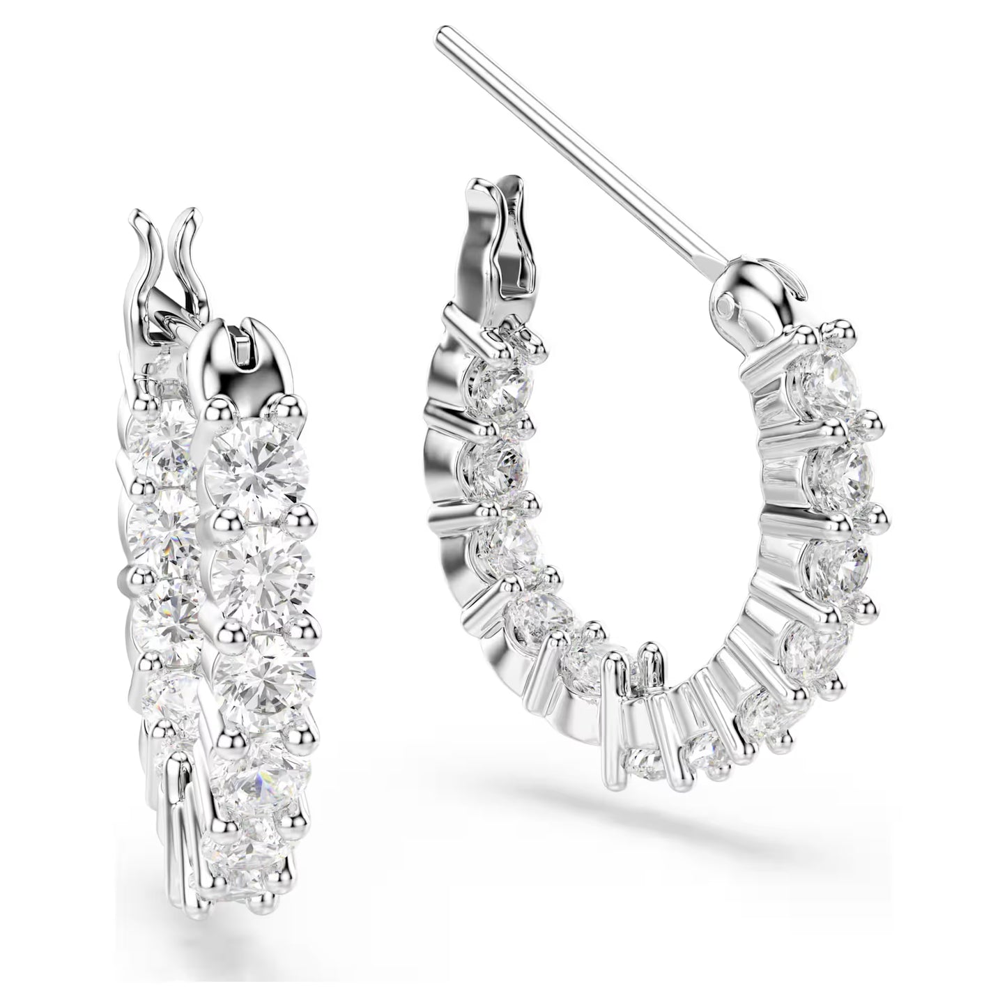 Matrix Vittore hoop earrings, Round cut, White, Rhodium plated