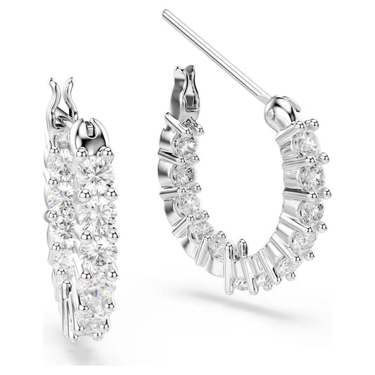 Matrix Vittore hoop earrings, Round cut, White, Rhodium plated